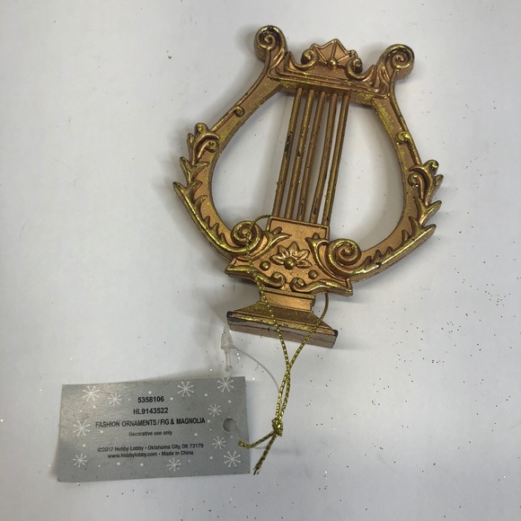 Fig & Magnolia Gold Harp Ornament Christmas Tree‎ Decoration Holiday Decor - Picture 1 of 4